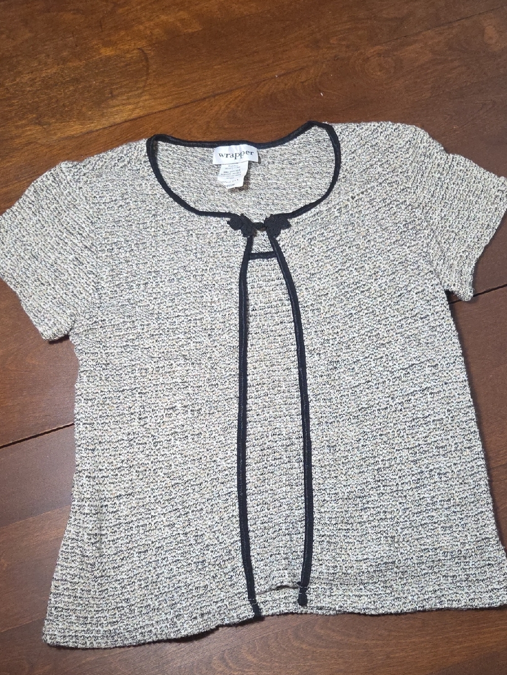 Vintage T Shirt With Cardigan Short Sleeve Size Medium Cream, Beige. Black